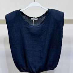 Milio Milano Linen Cropped Blouson Top Navy