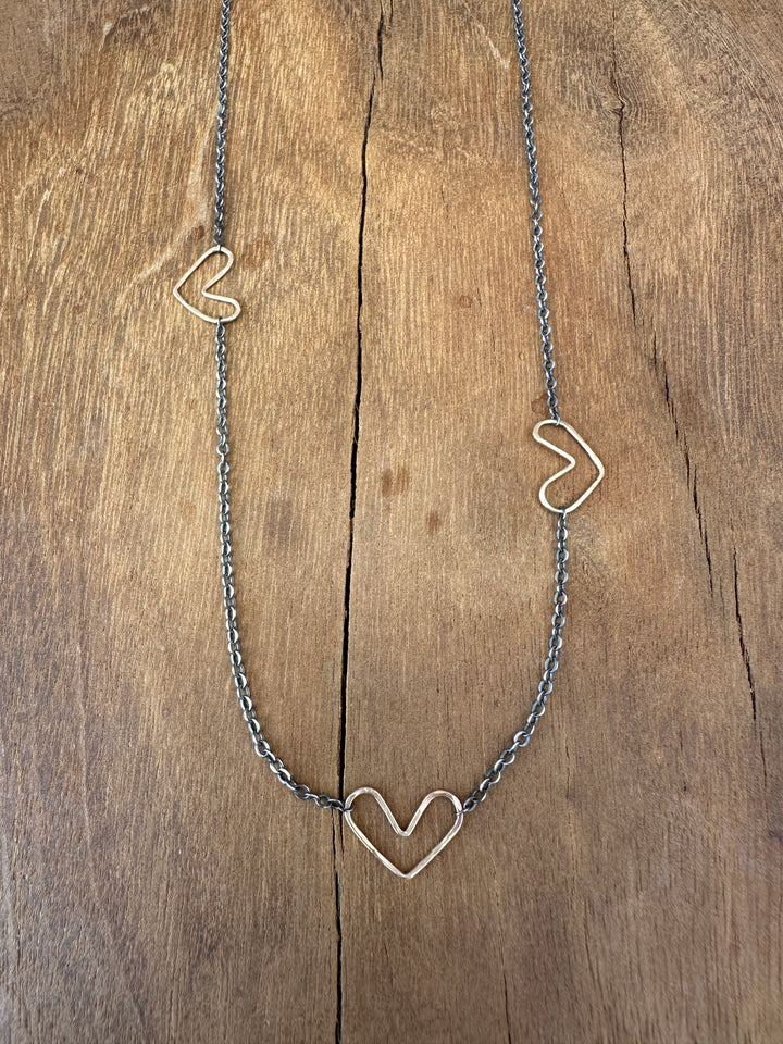 Elizabeth Nicole N58 3 GF Hearts on OX/SS Chain 17"