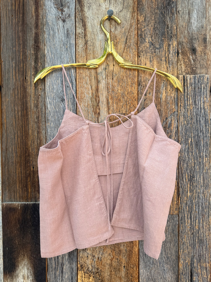 Isabella V Bella French Linen Drawstring Top Rose Pink